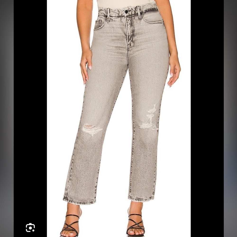 Good American Jeans Women’s 2 26 Straight Distressed Gray Good Boy Washed Z